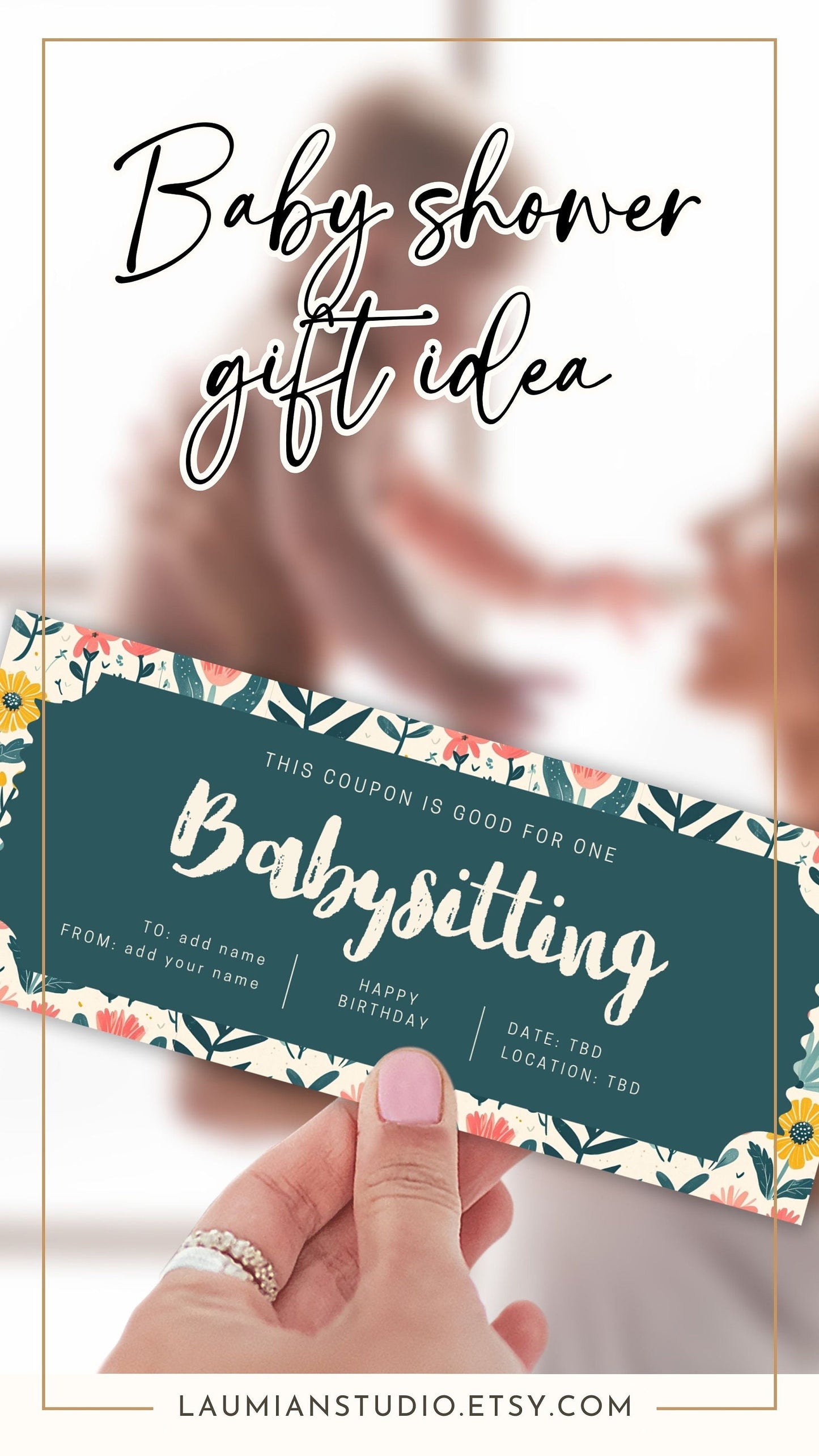 Wildflower Custom Babysitting Coupon Gift for Mama Baby Shower Gift Voucher Editable Template Custom Text Coupon Floral Babysitting Ticket - LAUMIANstudio