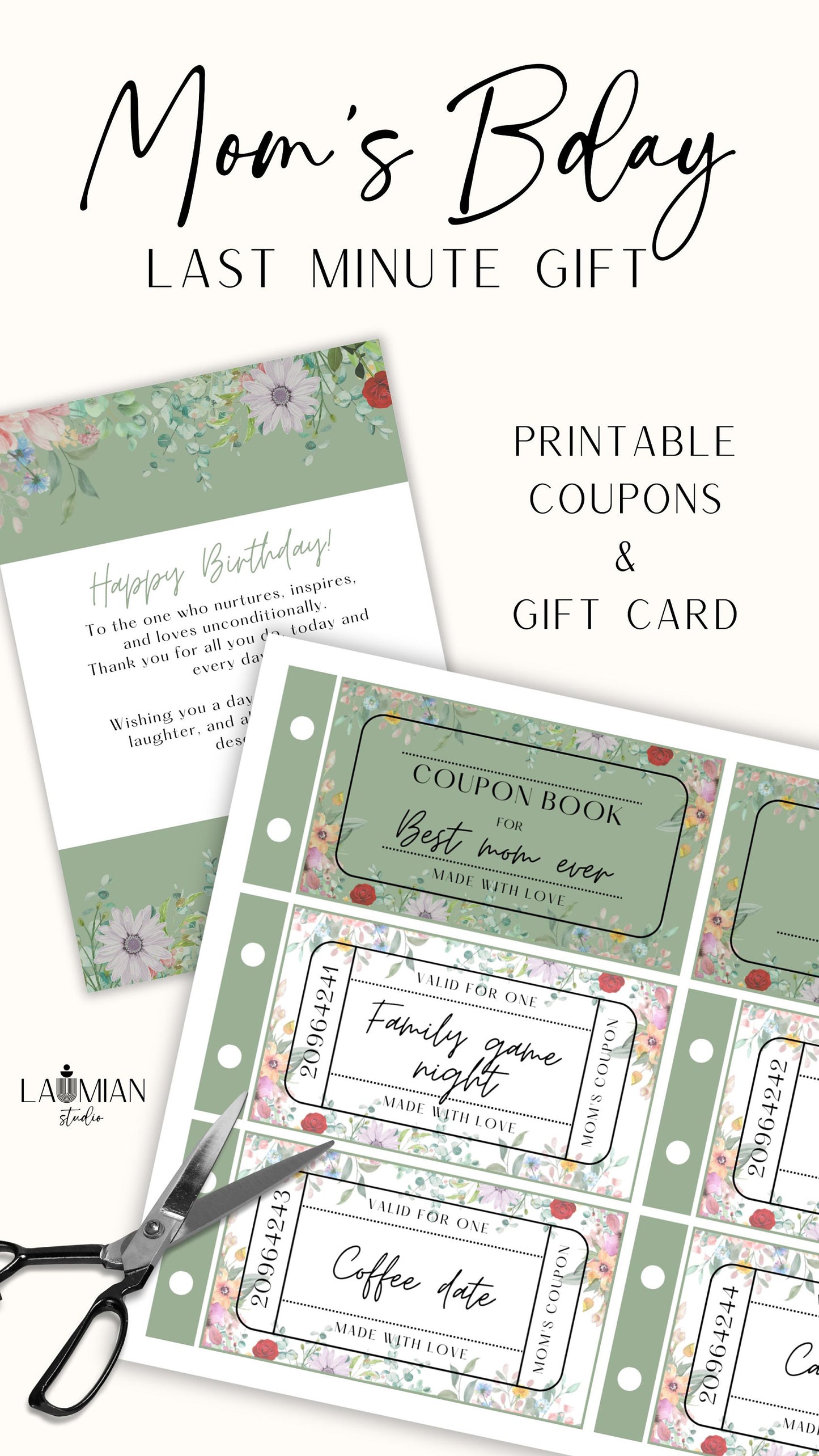 Wildflower Mama Birthday Gift Coupon Book for Mom Editable Coupon Birthday Mommy Voucher from Daughter on Budget Gift Idea Canva Template - LAUMIANstudio