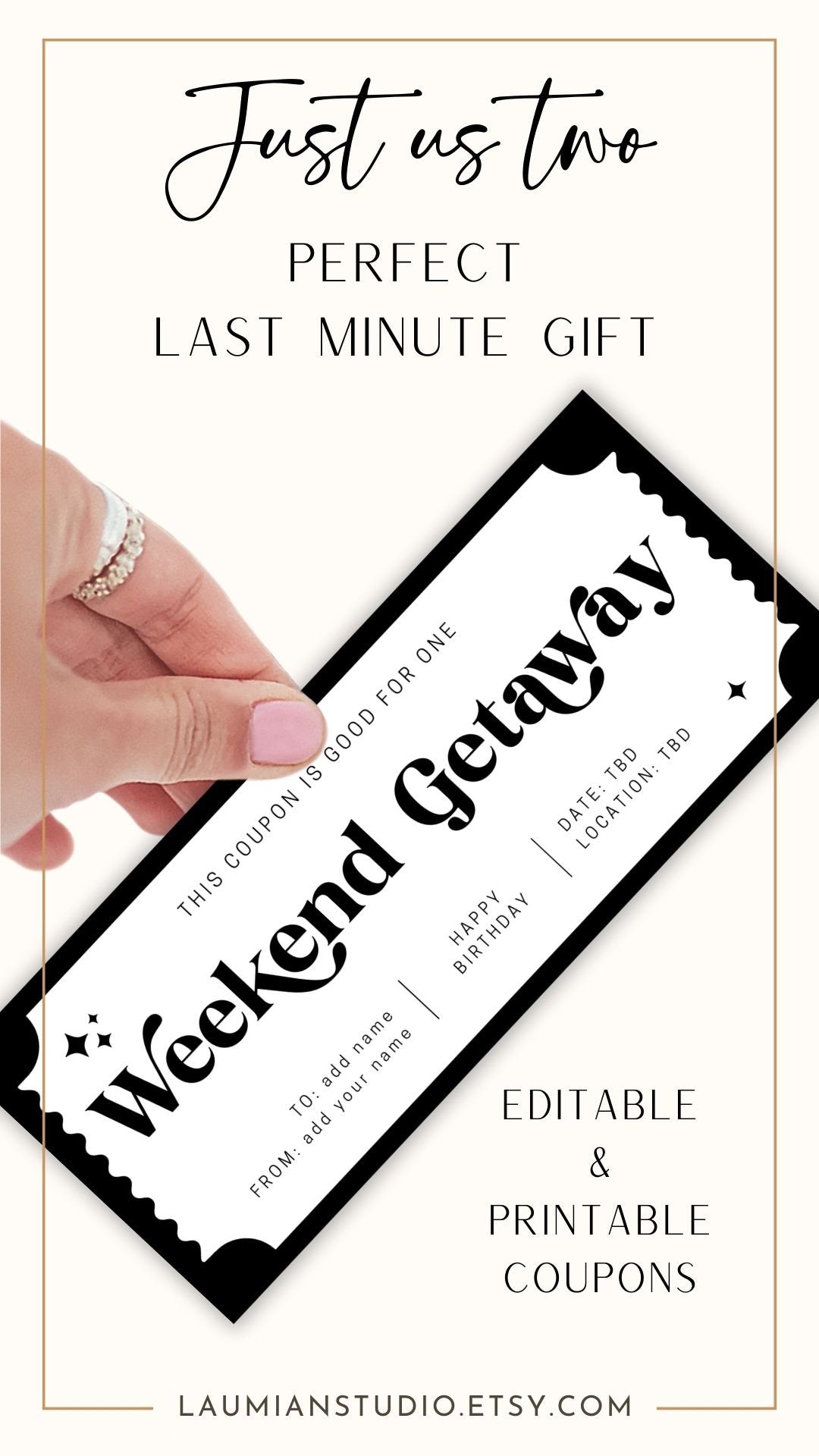 Weekend Getaway Gift Coupon Editable Weekend Together Gift Idea for Working Mom Voucher Birthday Gift Certificate Wife Anniversary Gift Idea - LAUMIANstudio