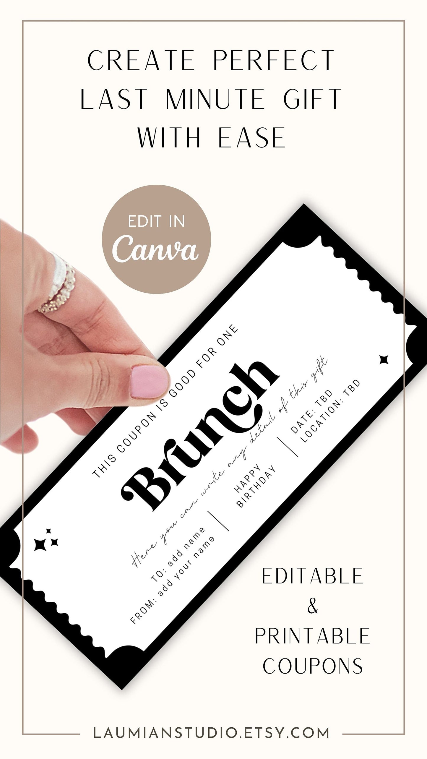 Personalized Brunch Gift Voucher Editable Brunch Coupon Gift for Reader Gift Idea Teenage Daughter Brunch Ticket Graduation Last Minute Gift - LAUMIANstudio