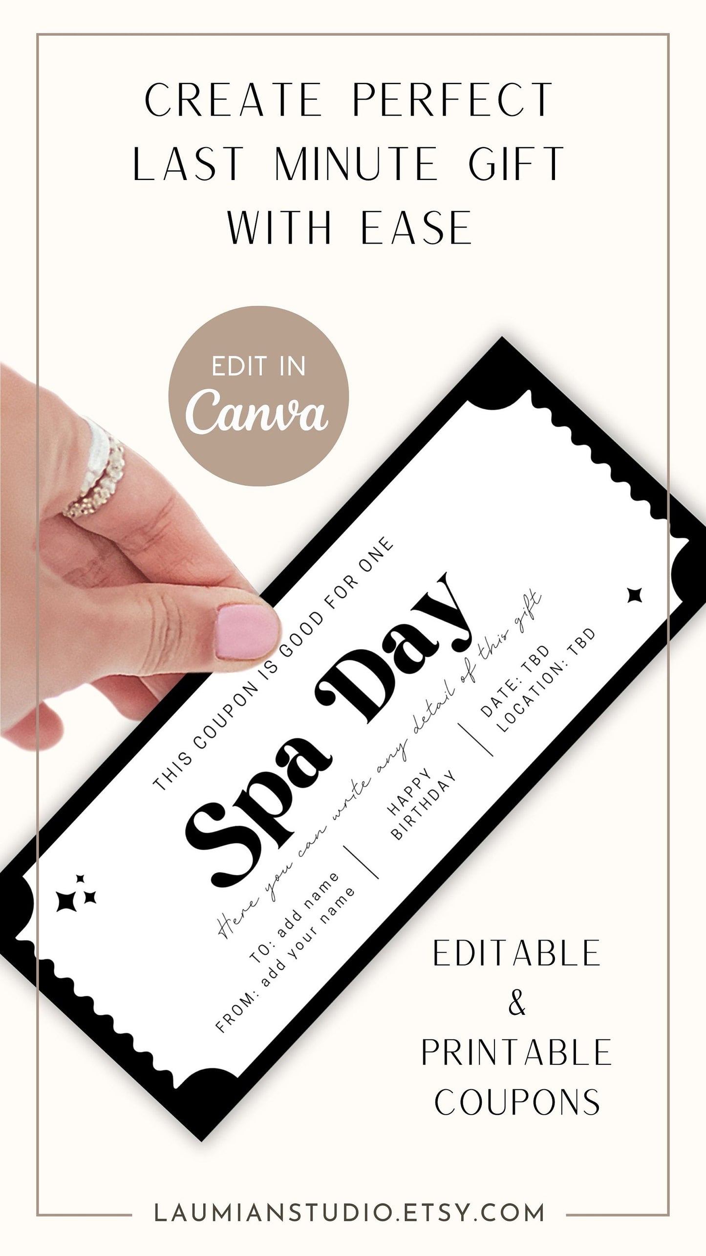 Spa Day Gift Coupon Spa Wellness Editable Voucher Digital Ticket for Girly Day Coupon Template Spa Day Token Mom Aunt Nanny Bestfriend Gift - LAUMIANstudio