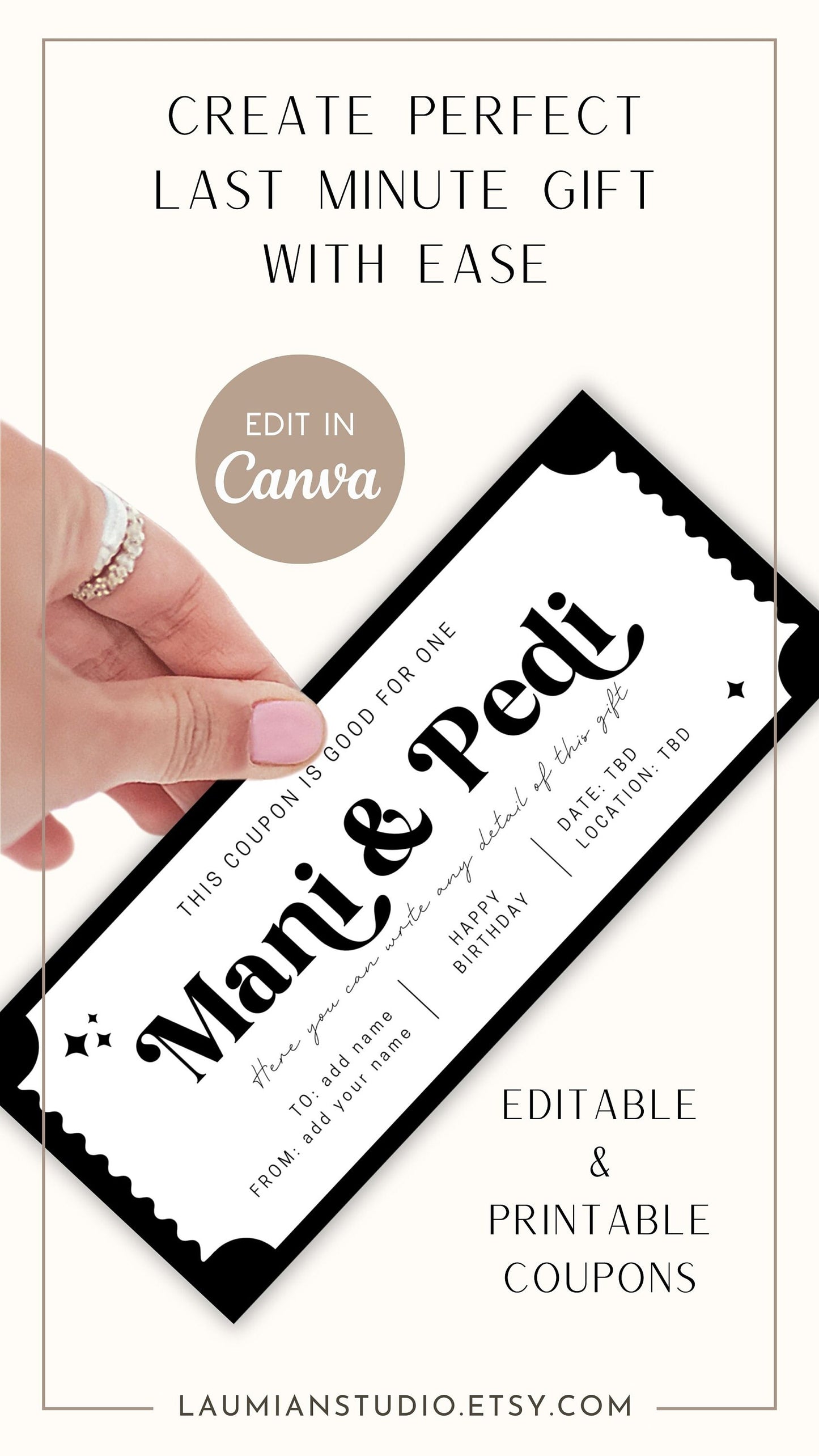 Mani Pedi Gift Coupon Girls Day Voucher Custom Text Manicure Ticket for Wife Birthday Coupon Pedicure Gift for Lady 16th Birthday Gift Idea - LAUMIANstudio