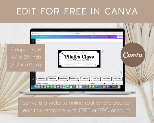 Pilates Class Gift Coupon Pilates Lover Voucher Editable Template Last Minute Gift Idea for Daughter Training Ticket Gift for Ladies Coupon - LAUMIANstudio