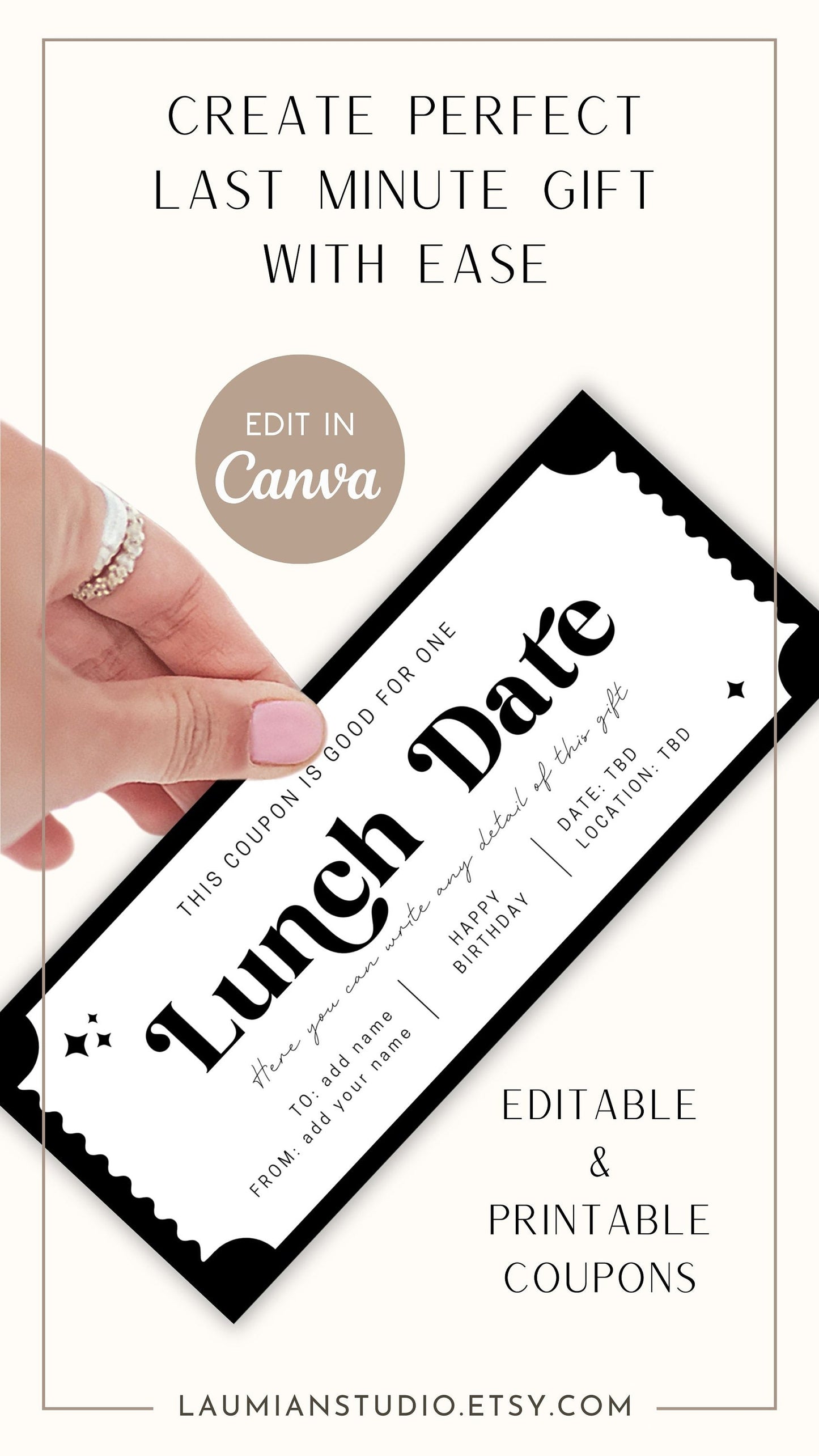 Lunch Date Gift Coupon Editable Template Lunch Voucher Gift for Administrative Appreciation Day Printable Ticket Personalized Gift Partner - LAUMIANstudio