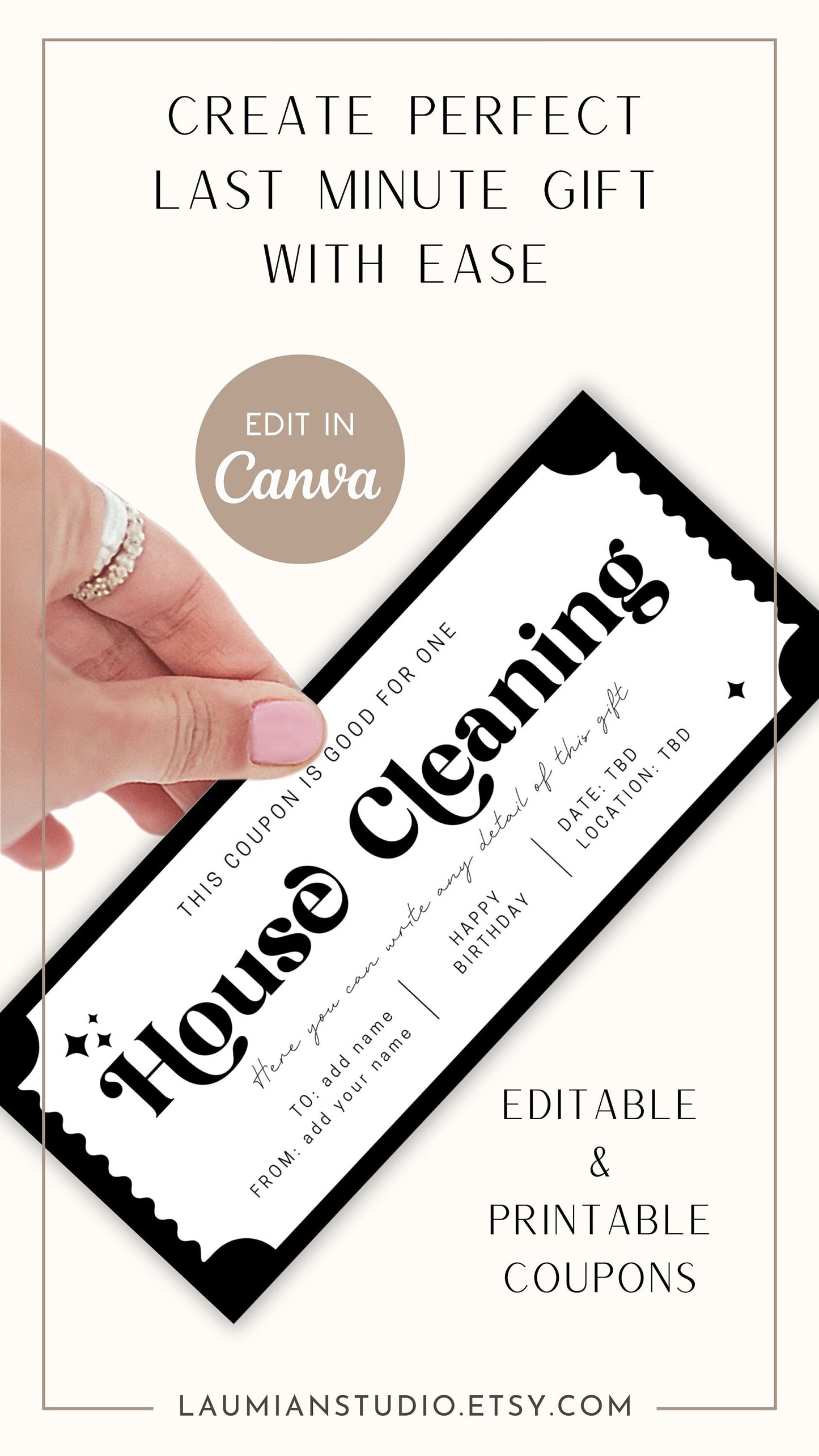House Cleaning Gift Coupon Home Cleaning Voucher Editable Certificate New Home Help Ticket Custom Template Gift for Grandma Get Well Gift - LAUMIANstudio
