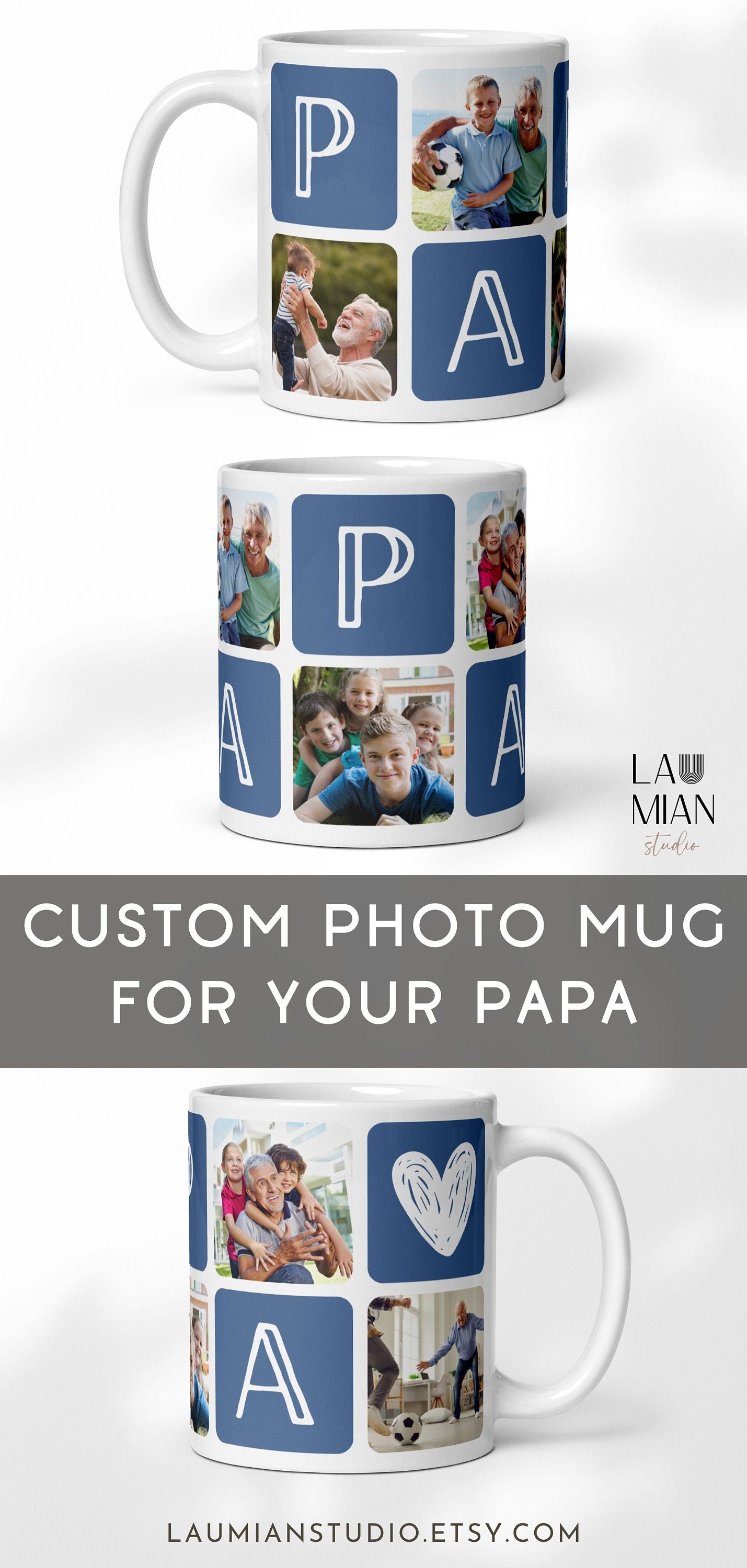 Personalised Grandad Mug Custom Grandpa Photo Mug for Grandad Birthday Gift for PAPA 60th Birthday Gift from Grandchildren Picture Grid Gift - LAUMIANstudio