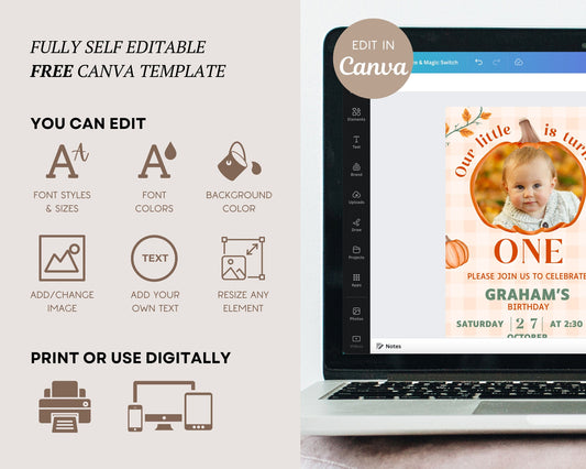Editable Pumpkin Birthday Invitation Mobile Pumpkin Evite Fall Harvest Pumpkin Invite Video Pumpkin Birthday Invite Pumpkin Template Canva - LAUMIANstudio