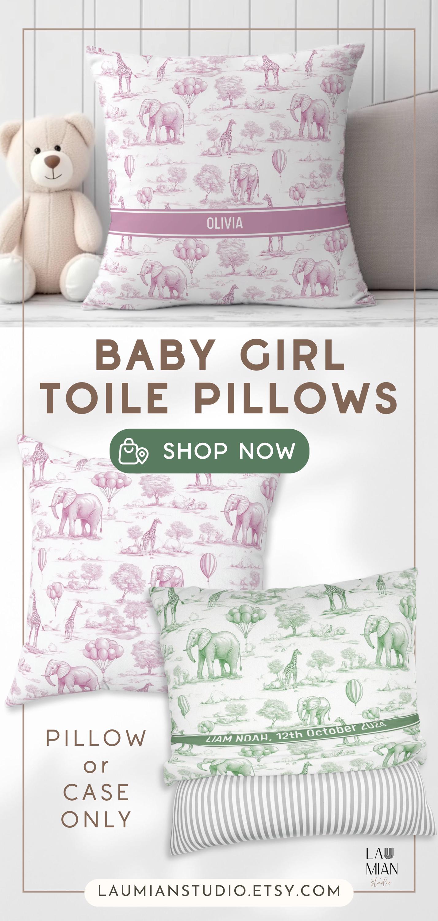 Pink Safari Nursery Decor Pink Toile Pillow Baby Shower Gift Baby Girl Room Decor Toile Animal Throw Pillow Case Baby Girl Newborn Gift - LAUMIANstudio