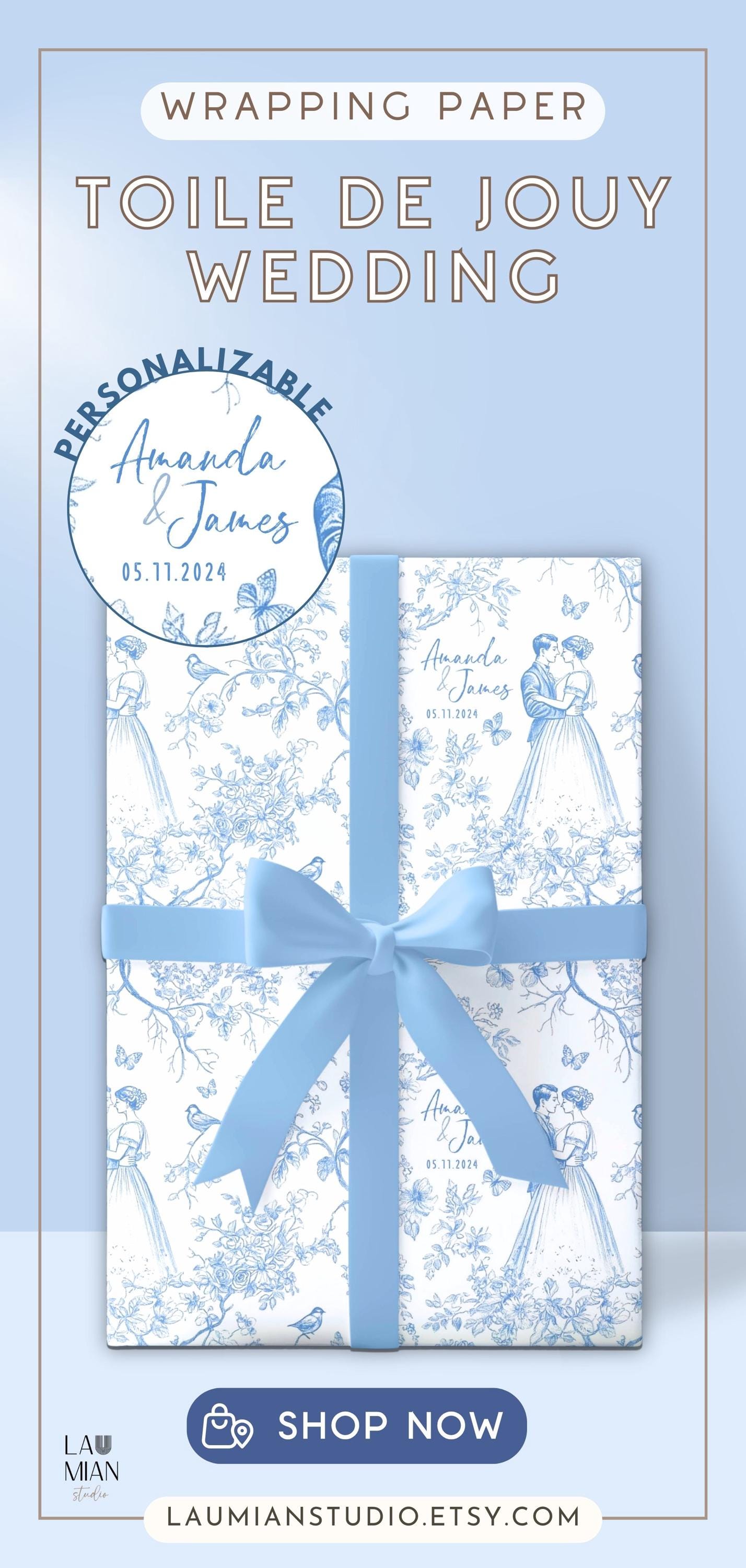 Blue Toile Wedding Gift Wrapping Paper Floral Wedding Gift Wrap Personalized Chinoiserie Wedding Gift Wrap French Blue Before I Do Gift Wrap - LAUMIANstudio