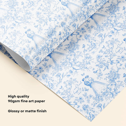 Personalized Pink Wedding Gift Wrap Pink Toile Floral Gift Wrap Luxury Bridal Shower Gift Paper - LAUMIANstudio