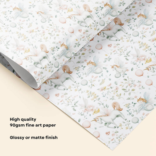 Girl Birthday Gift Wrap Unicorn Wrapping Paper Toile Unicorn Birthday Party Decor Toile de Jouy Present Wrap 6th Birthday Gift Wrap Unicorn - LAUMIANstudio