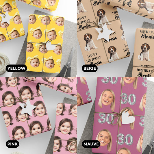 Custom Face Gift Wrapping Paper Girlfriend 30th Funny Birthday Wrapping Paper Roll Boyfriend Foil Ballon Number Gift Wrap Wife Hubby Friend - LAUMIANstudio