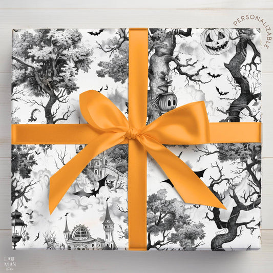 Custom Halloween Party Gift Wrap Toile Spooky Halloween Wrapping Paper Elegant Scary Wrapping Paper Roll Halloween Birthday Party Present - LAUMIANstudio