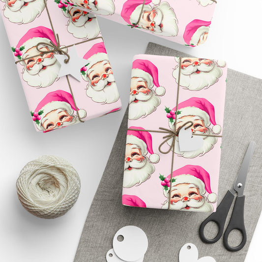 Personalized Pink Santa Claus Wrapping Paper Pink Santa Gift Wrap Kid Christmas Gift Wrap Vintage Looking Santa Wrapping Baby Girl Xmas Gift - LAUMIANstudio