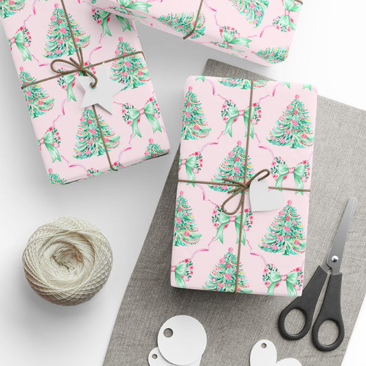 Christmas Tree Trellis Wrapping Paper Pink and Mint Gift Wrap Preppy Grand Millennial Wrapping Holiday Pick Wrap Coquette Xmas Gift Wrapping - LAUMIANstudio