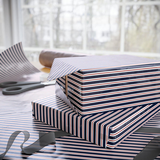 Classic Striped Christmas Wrapping Paper for Man Dark Blue and Red Gift Wrap Roll Holiday Gift Wrap Navy for Him Present Classy Wrapping - LAUMIANstudio
