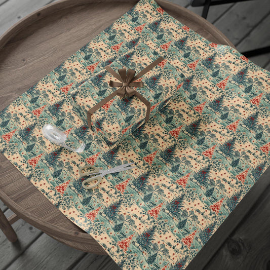 Vintage Toile Christmas Gift Wrap Holiday Vintage Wrapping Paper Blue and Red Retro Christmas Wrapping Paper Roll Traditional Xmas Gift Wrap - LAUMIANstudio