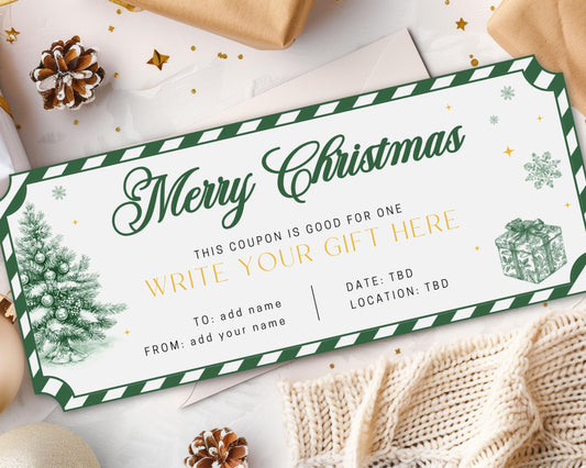 Printable Christmas Green Gift Coupon For Him Green Toile Holiday Coupon Gift Under 10 Christmas Present Daddy Voucher Gift for Grandpa - LAUMIANstudio