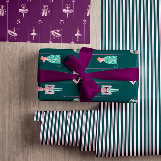 Christmas Stripey Wrapping Paper Green Pink Christmas Gift Wrap Elegant Girly Chrismas Preppy Gift Wrap Birthday Luxury Gift Wrap Stripes - LAUMIANstudio