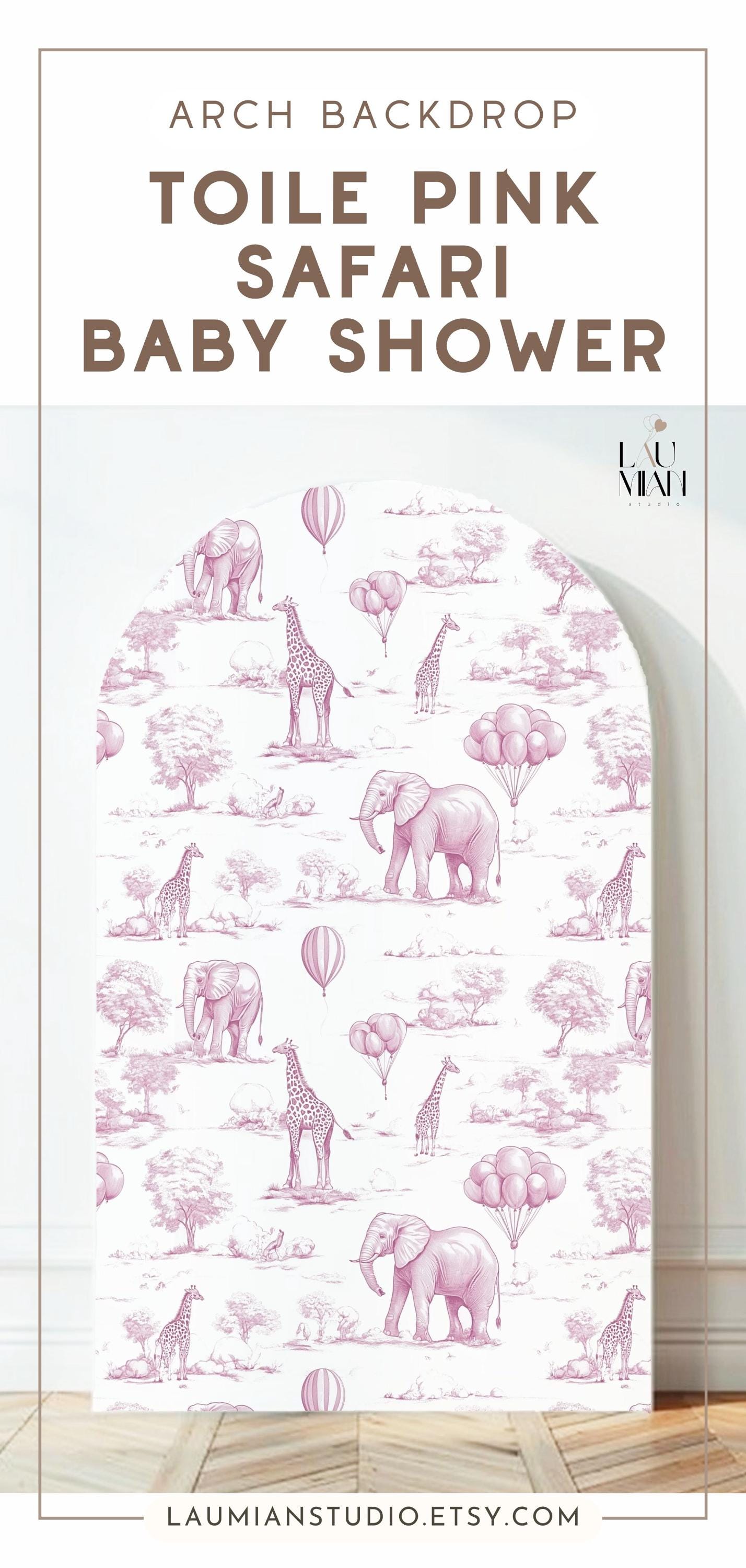Baby Shower Arch Backdrop Elegant Pink Toile de Jouy Backdrop Baby Girl Shower Decor Safari Chinoiserie Arch Baby Shower Party Prop Print - LAUMIANstudio