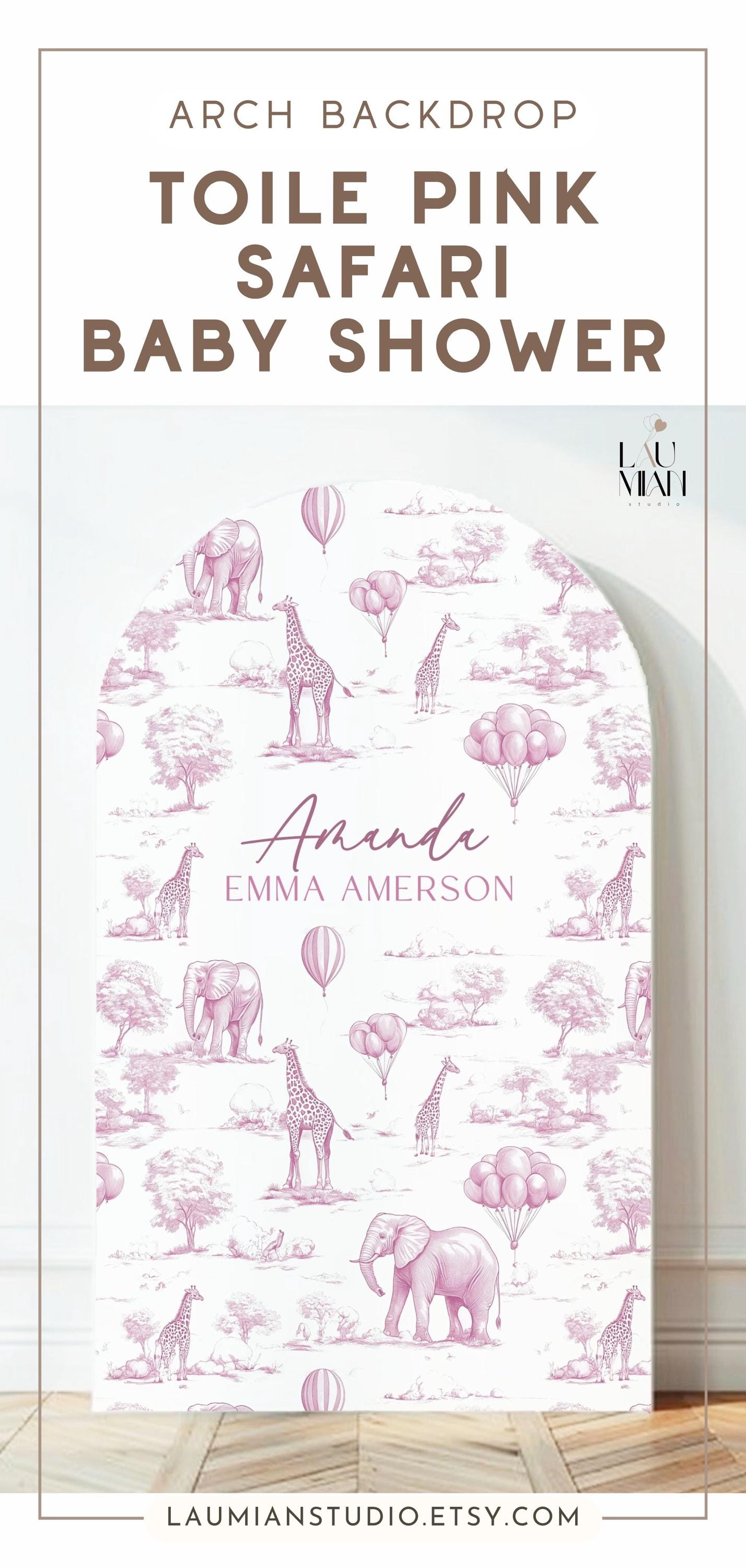 Personalized Pink Toile Safari Arch Panel DIY Baby Shower Giant Decor Pink Baby Girl Baby Shower Toile Arch Backdrop Baby Shower Billboard - LAUMIANstudio