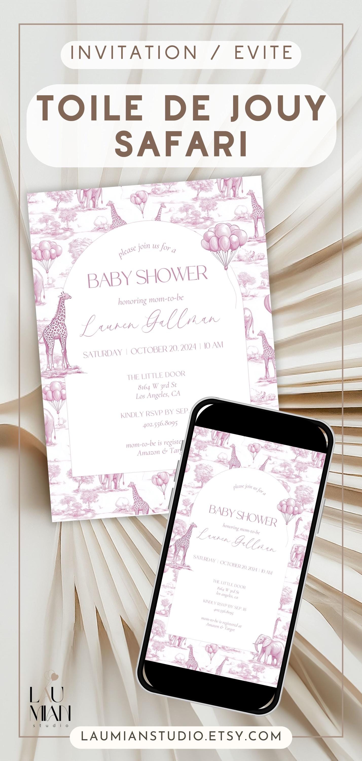 Baby Girl Shower Invitation Template Luxury Dior Style Blush Pink Digital Invitation Pink Toile Safari Invite DIY Canva Template Baby Shower - LAUMIANstudio