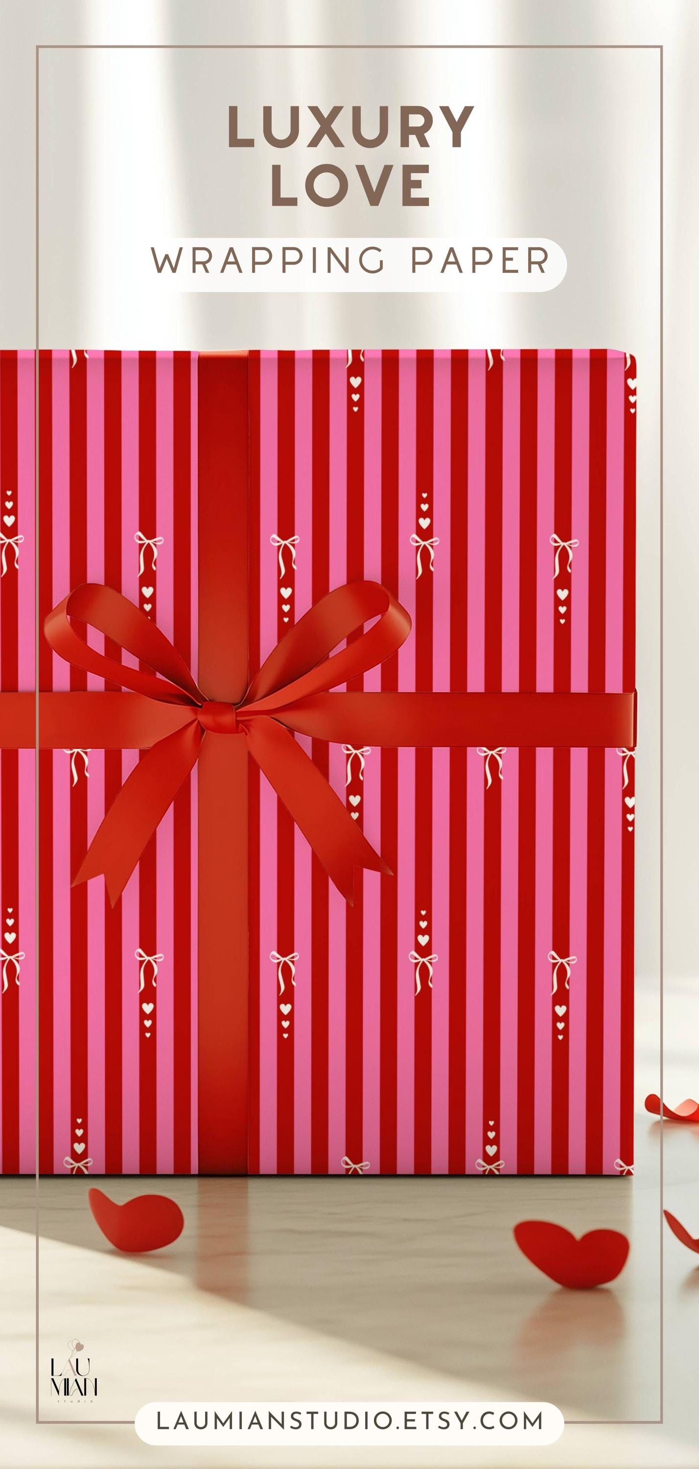 Red Pink Stripes Wrapping Paper: Hearts, Love, Birthday, Anniversary, Valentine's Day, Christmas - LAUMIANstudio