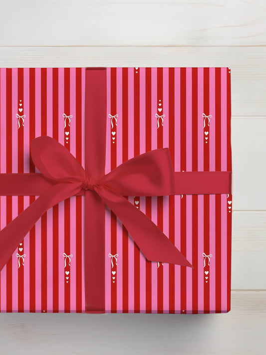 Red Pink Stripes Wrapping Paper: Hearts, Love, Birthday, Anniversary, Valentine's Day, Christmas - LAUMIANstudio