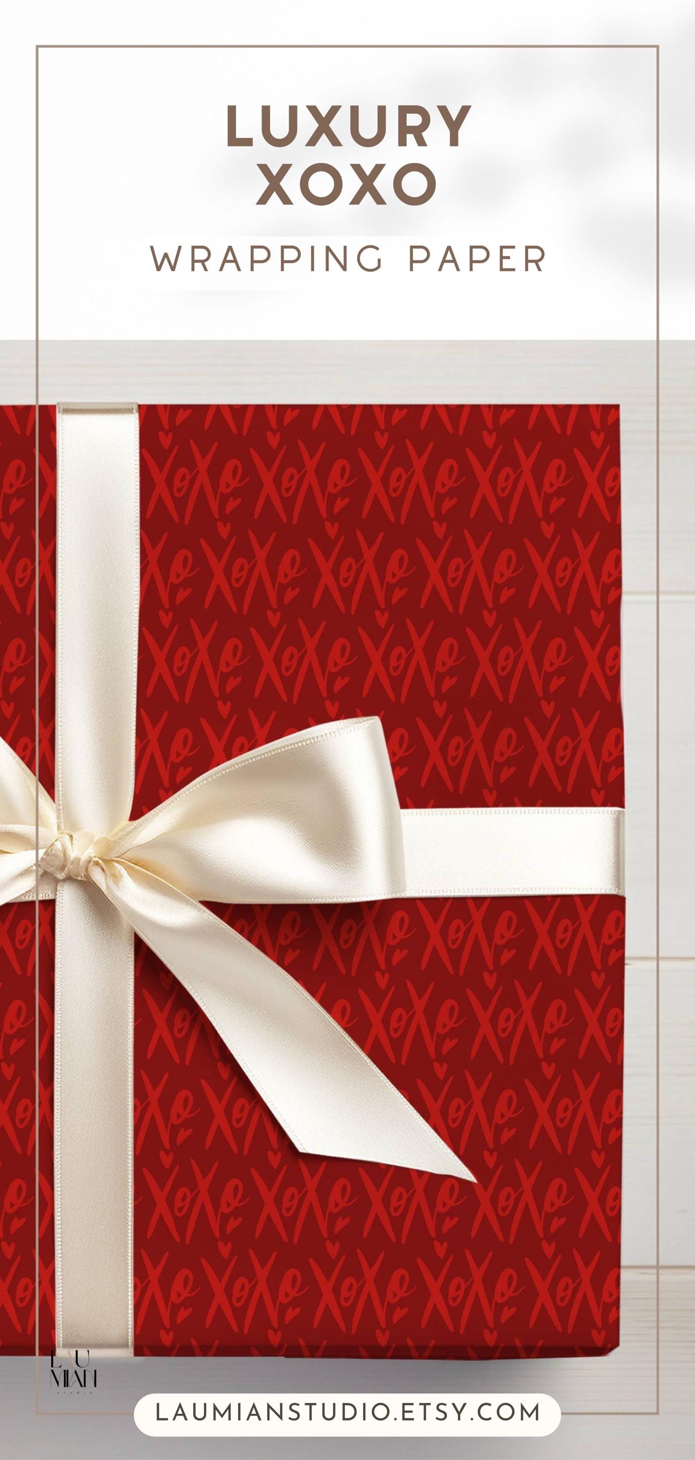 Luxury XOXO Gift Wrap for Him Red Valentine Day Wrapping Paper for Him Gift Wrap XOXO Love Wrapping Paper Red Elegant Gift Wrap Birthday - LAUMIANstudio