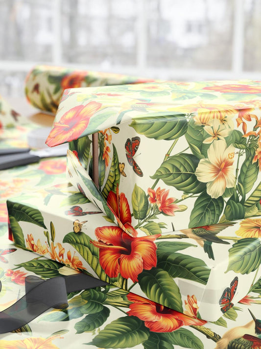 Vintage Floral Wrapping Paper Spring Butterfly Gift Wrap Bird Floral Wrapping Paper Roll Hawaii Flower Gift Wrap Tropical Wedding Wrapping - LAUMIANstudio