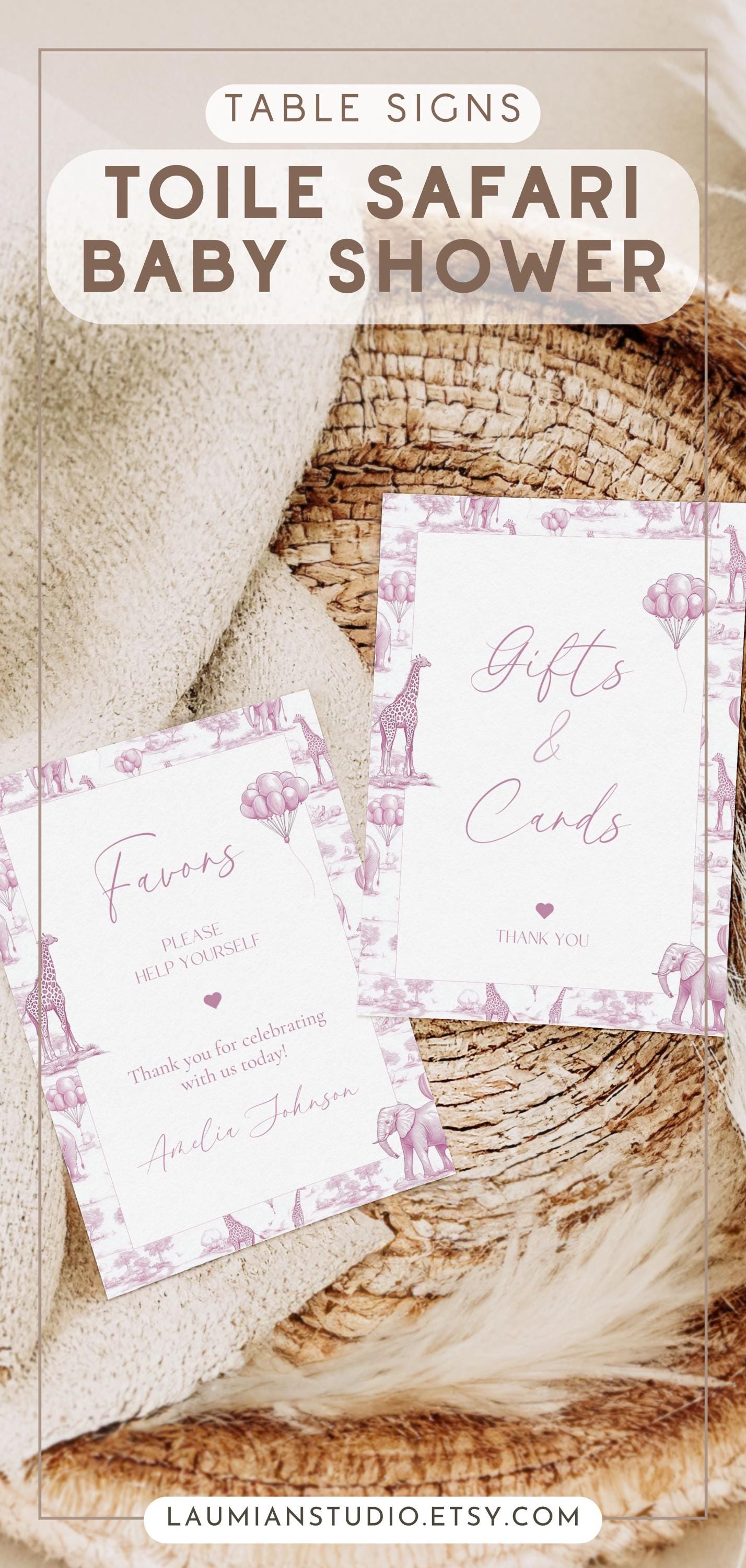 Pink Toile Baby Shower Table Sign Baby Girl Shower Party Favor Sign Safari Pink Baby Shower Gift and Card Sign 5x7 Template Table Board Pink - LAUMIANstudio