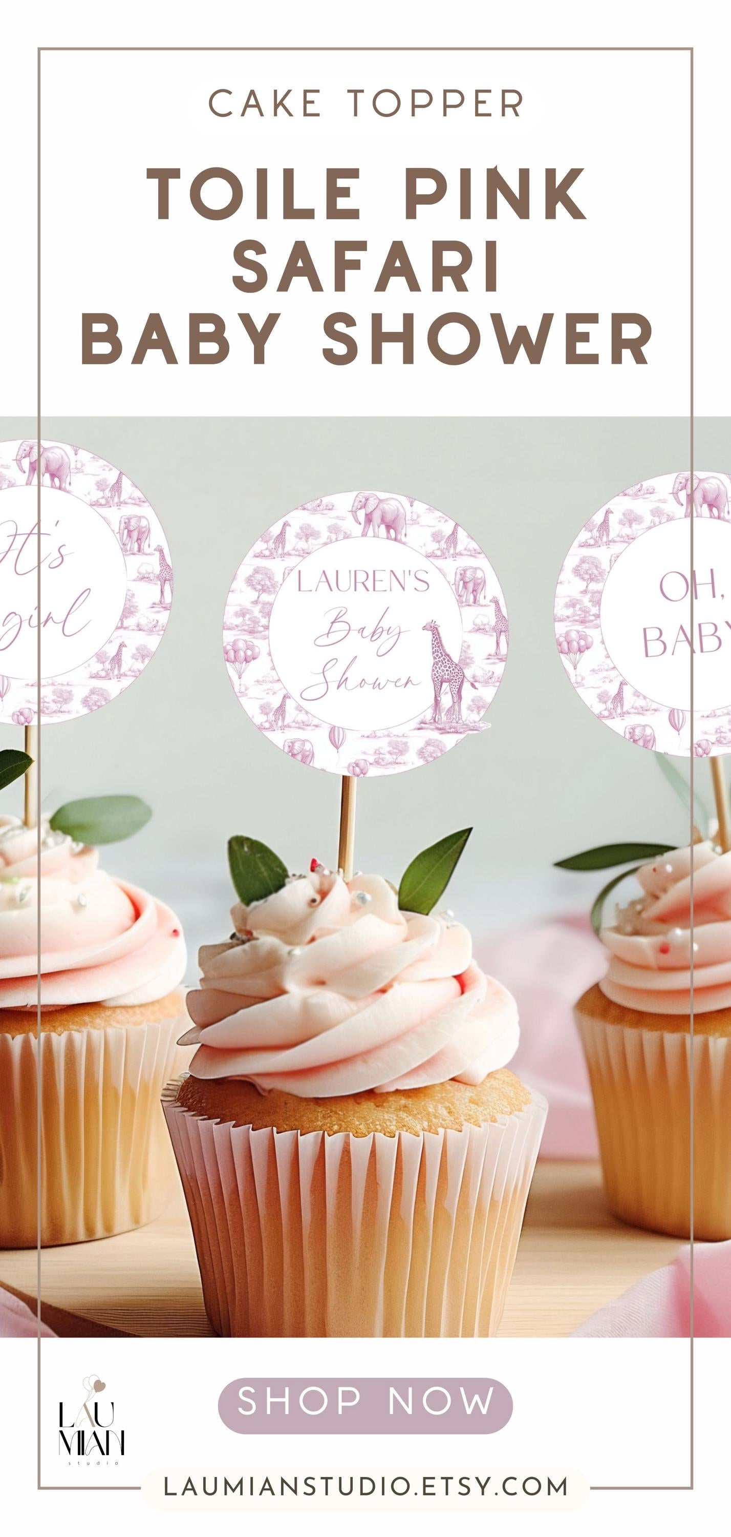 Pink Toile Baby Shower Cupcake Topper Printable Template Pink Toile Cake Dessert Decor Its a Girl Cupcake Editable Oh Baby Shower Decoration - LAUMIANstudio