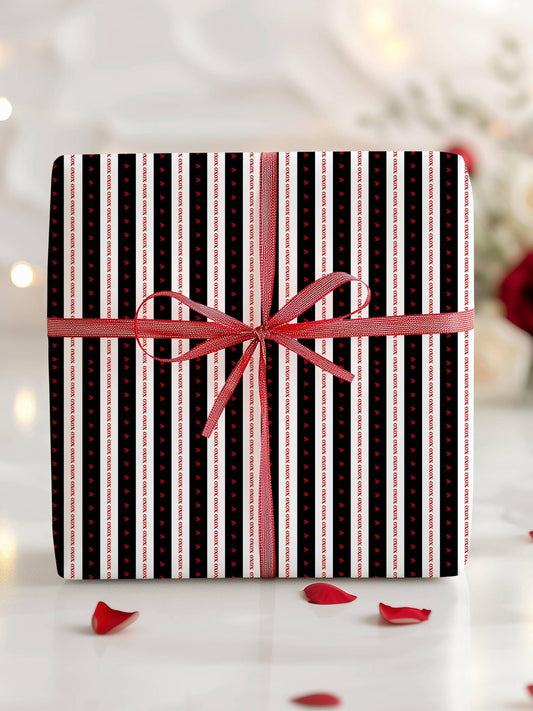 Black and White Striped Gift Wrap: Love Heart Wrapping Paper Roll for Valentines Day, Birthday, Anniversary, Christmas - LAUMIANstudio
