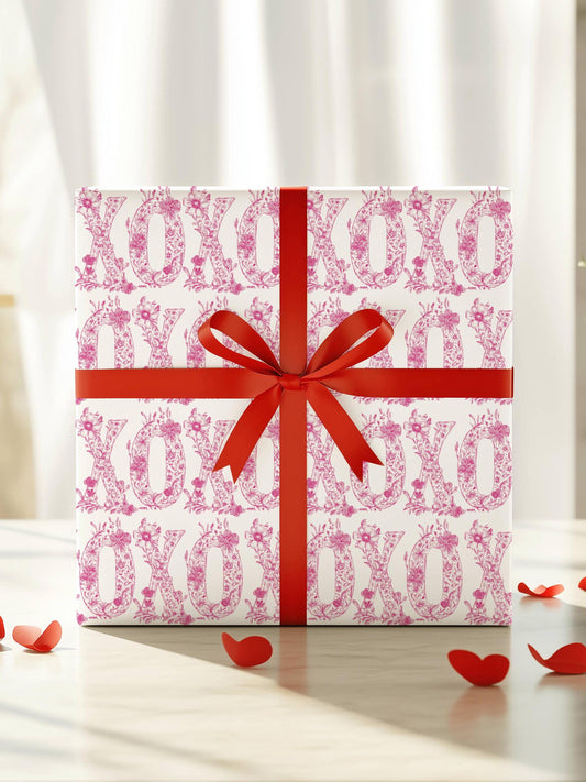 XOXO Wrapping Paper Pink Toile Gift Wrap Spring Wedding Gift Wrap Floral Wrapping Paper Girlfriend Birthday Gift Wrapping Valentines Day - LAUMIANstudio
