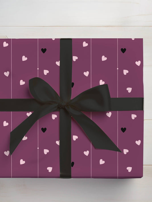 Dark Purple Wrapping Paper with Hearts: Birthday Gift Wrap, Valentine's Day Paper - LAUMIANstudio