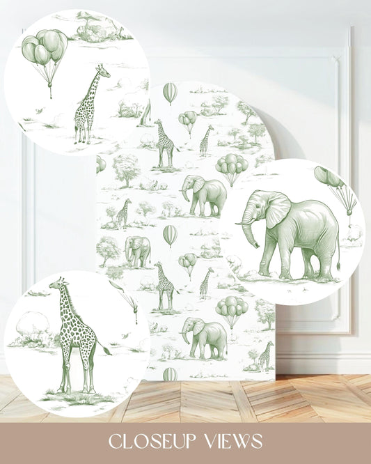 Baby Shower Arch Backdrop Sage Green Toile de Jouy Backdrop Baby Shower Decor Safari Chinoiserie Arch Baby Shower Party Prop Print Animal - LAUMIANstudio