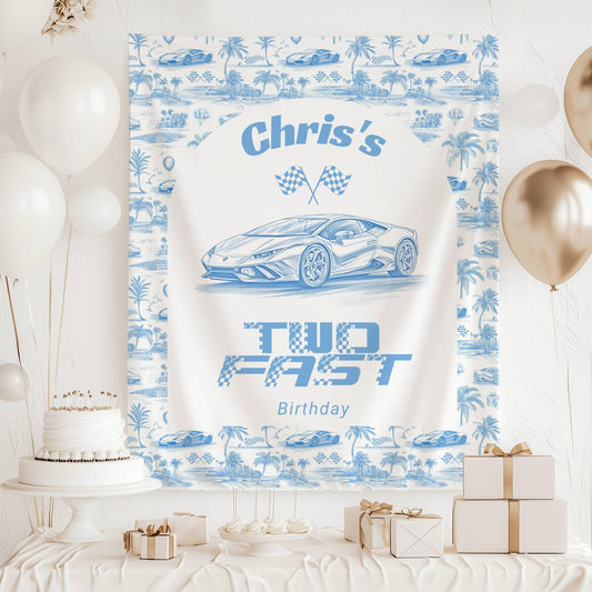 Two Fast Birthday Banner Custom Two Fast Welcome Sign Race Car Party Backdrop Race Car Birthday Banner Second Birthday Decor Racing Party - LAUMIANstudio