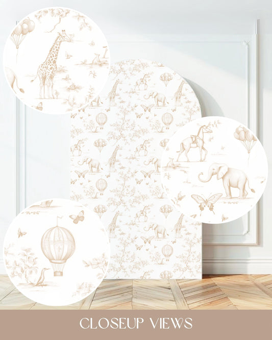 Neutral Baby Shower Backdrop Beige Toile de Jouy Arch Backdrop Gender Reveal Decoration Neutral Backdrop Baby Shower Beige Arch Chinoiserie - LAUMIANstudio