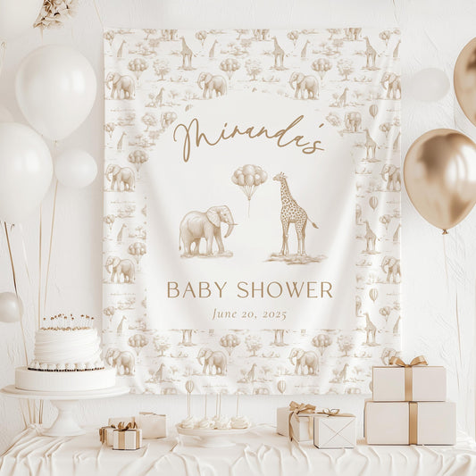 Toile Safari Baby Shower Backdrop - Sage Green - LAUMIANstudio