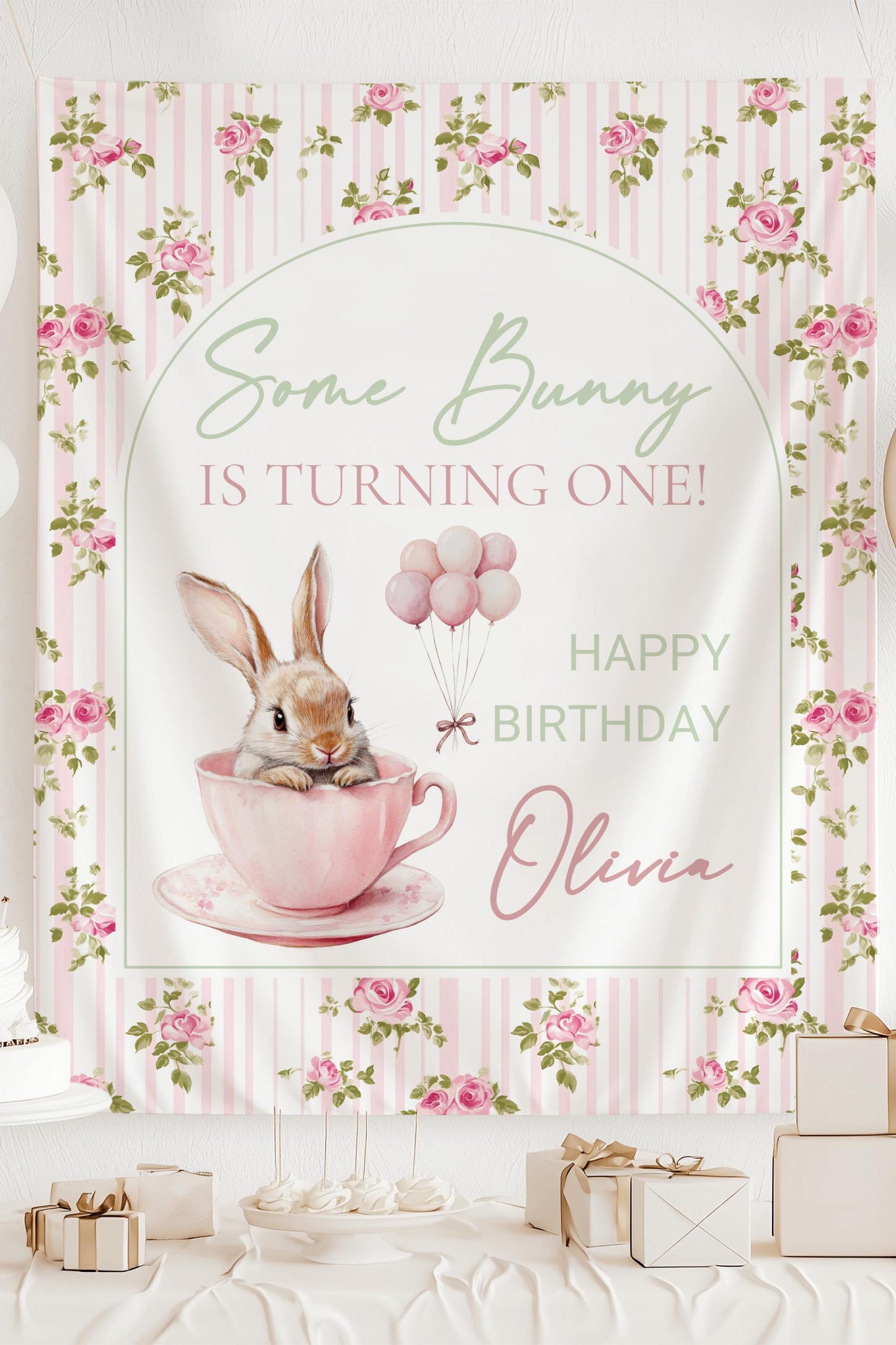 Some Bunny is Turning One Backdrop Bunny 1st Birthday Banner Custom 1st Birthday Backrop Bunny is One Birthday Decor Bunny Easter Birthday - LAUMIANstudio