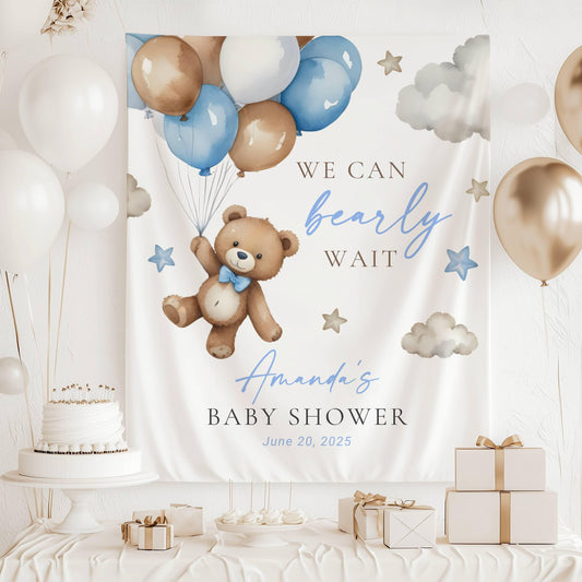 Custom Pink Bearly Wait Banner Pink Baby Girl Baby Shower Backdrop Pink Balloon Teddy Sign Pink Bear Baby Shower We Can Nearly Wait Pink - LAUMIANstudio