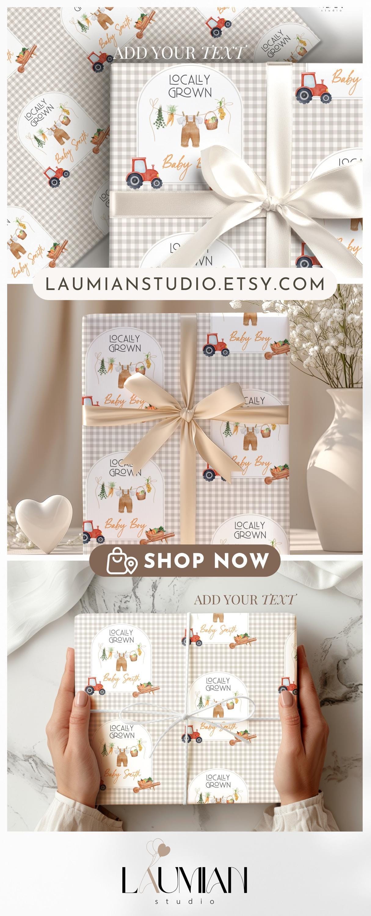 Locally Grown Baby Shower Gift Wrapping Paper Baby Boy Shower Gift Wrap Summer Baby Shower Gift Paper Farmer Market Baby Shower Gift Wrap - LAUMIANstudio