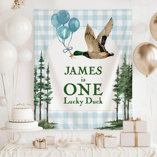 One Lucky Duck Banner: Personalized 1st Birthday Party Decor, Wall Tapestry - LAUMIANstudio