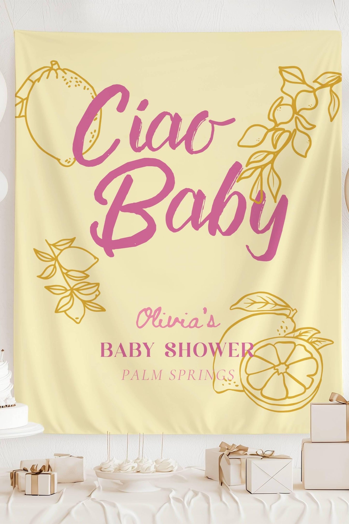 Citrus Baby Shower Welcome Sign Baby Girl Pink Baby Shower Decor Amalfi Coast Shower Banner Pink Italian Baby Shower Backdrop Lemon Tapestry - LAUMIANstudio