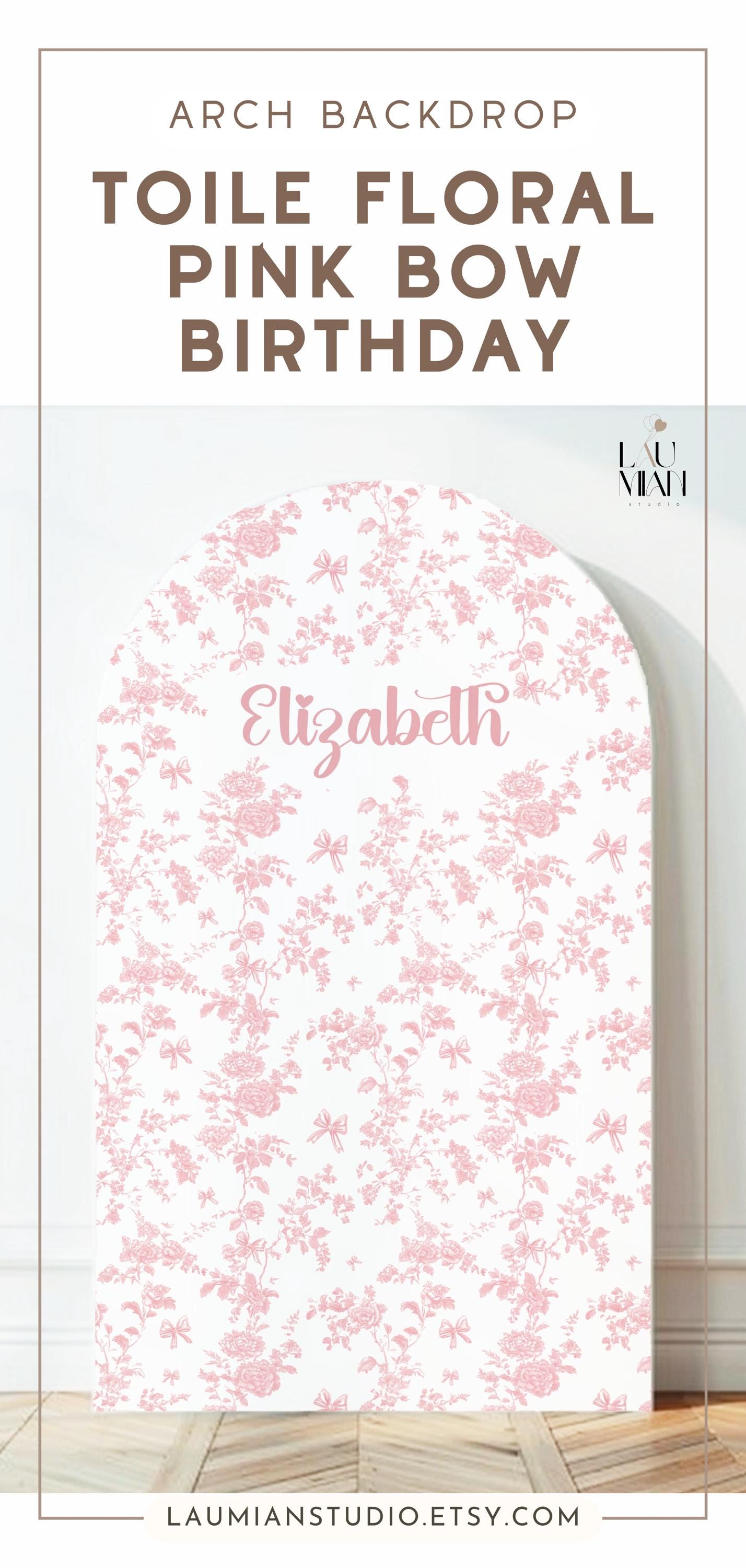 Personalized Pink Floral Arch Backdrop Toile Flower Pink 1st Birthday Party Decor Elegant Floral Baby Shower Backdrop Baby Girl Pink Prop - LAUMIANstudio