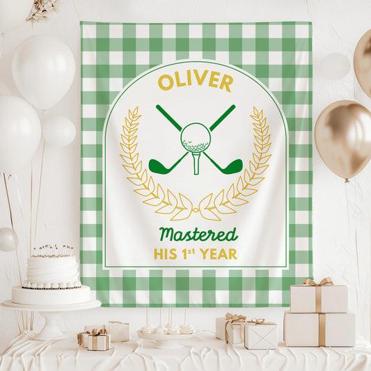 Golf Masters 1st Birthday Banner Master Golf Birthday Party Decoration Golf 1st Birthday Backdrop Mastered First Year Banner Golf Playground - LAUMIANstudio