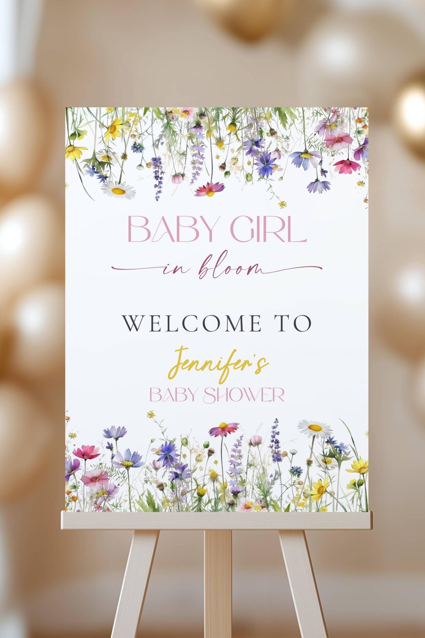 Wildflower Welcome Sign Baby Shower Template Baby in Bloom Sign DIY Watercolor Floral Welcome Sign Garden Baby Shower Decor Meadow Shower - LAUMIANstudio