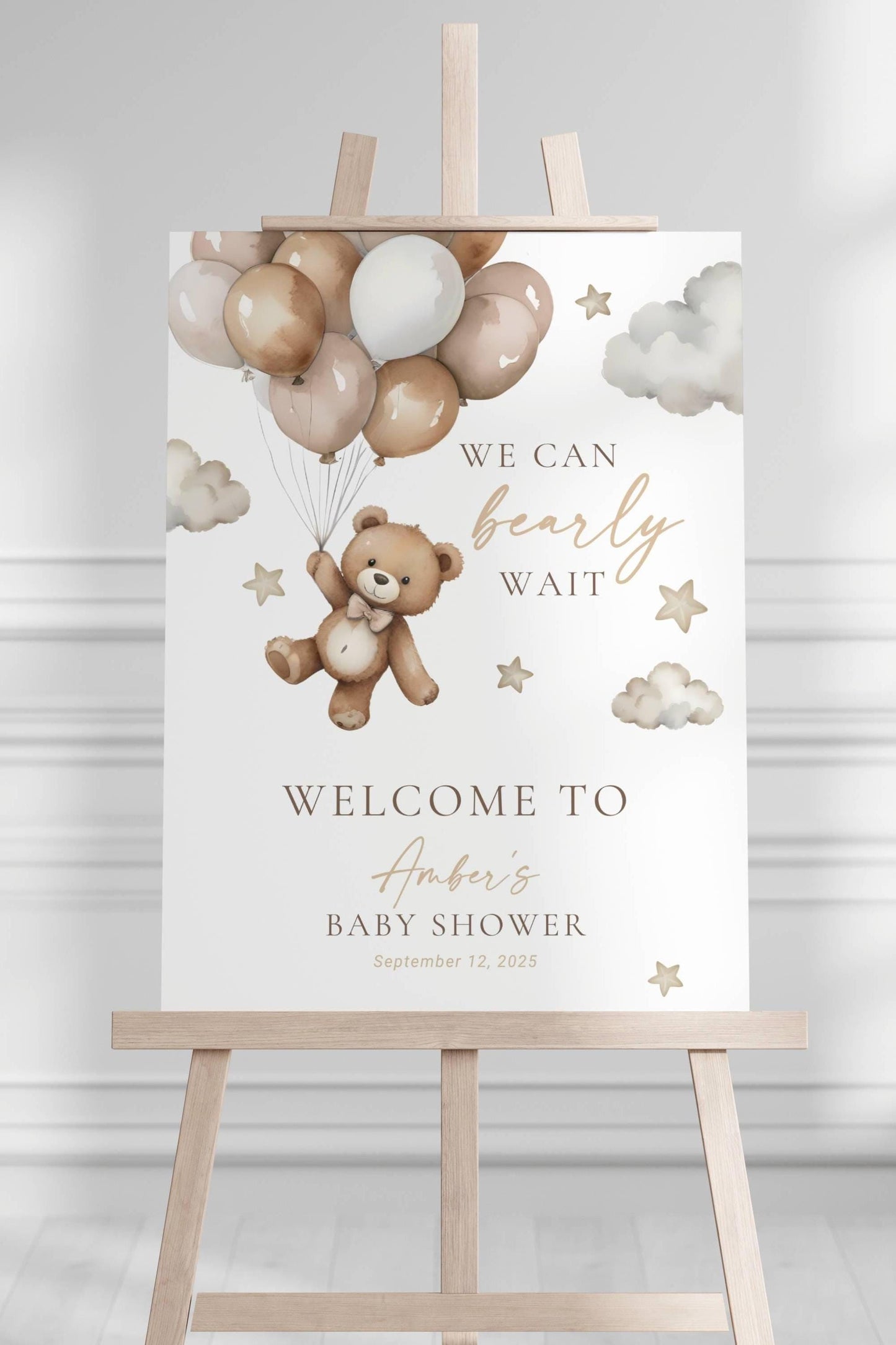 Balloon Neutral Baby Shower Welcome Sign We Can Bearly Wait Brown Teddy Bear Sign Neutral Brown Bear Welcome Sign Gender Neutral Teddy Beige - LAUMIANstudio