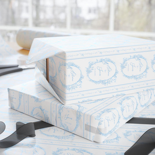 Elegant Personalized Wedding Paper Luxury Floral Wrapping Paper Blue Chinoiserie Wedding Wrap Custom Monogram Gift Wrap Something Blue Paper - LAUMIANstudio