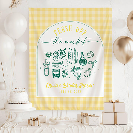 Fresh Off The Market Bachelorette Banner Off The Market Decor Bridal Shower Gingham Market Bridal Shower She's Off The Market Banner Bride - LAUMIANstudio